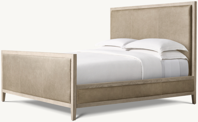 French Contemporary Leather Panel Bed with Footboard