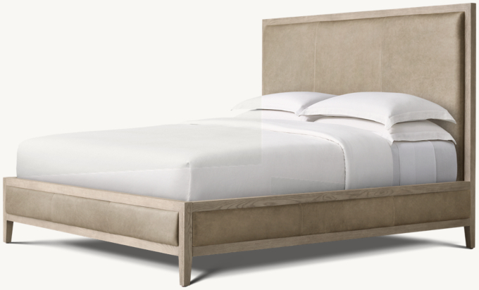 French Contemporary Leather Panel Bed