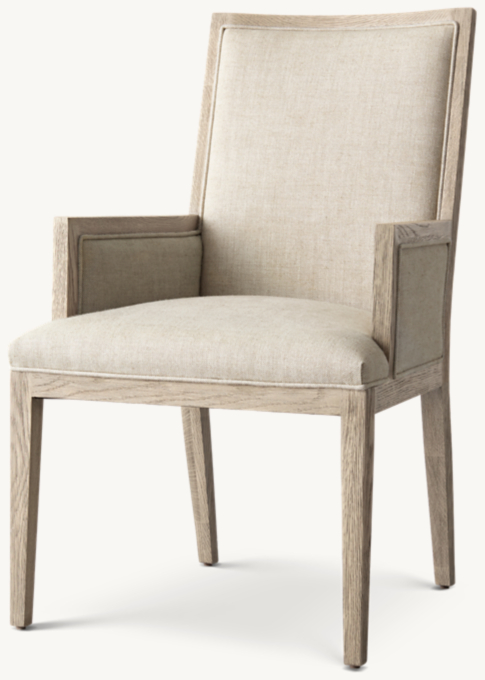 French Contemporary Square Fabric Closed Dining Armchair