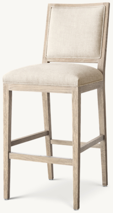 French Contemporary Square Fabric Bar & Counter Stool