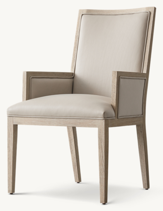 French Contemporary Square Leather Closed Dining Armchair