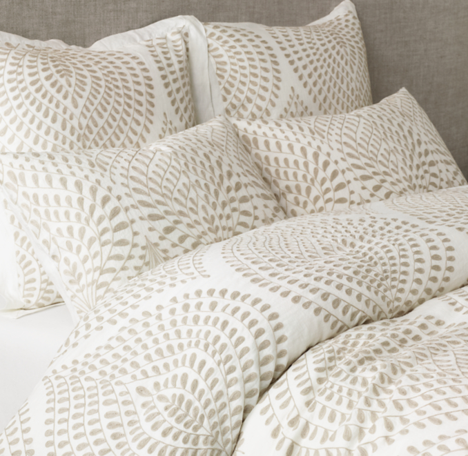 Palmette Embroidered Linen Duvet Cover