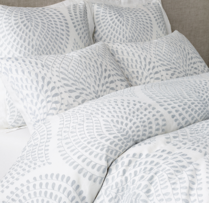 Palmette Embroidered Linen Duvet Cover