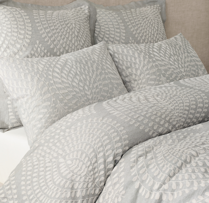 Palmette Embroidered Linen Duvet Cover