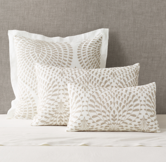 Palmette Embroidered Linen Sham