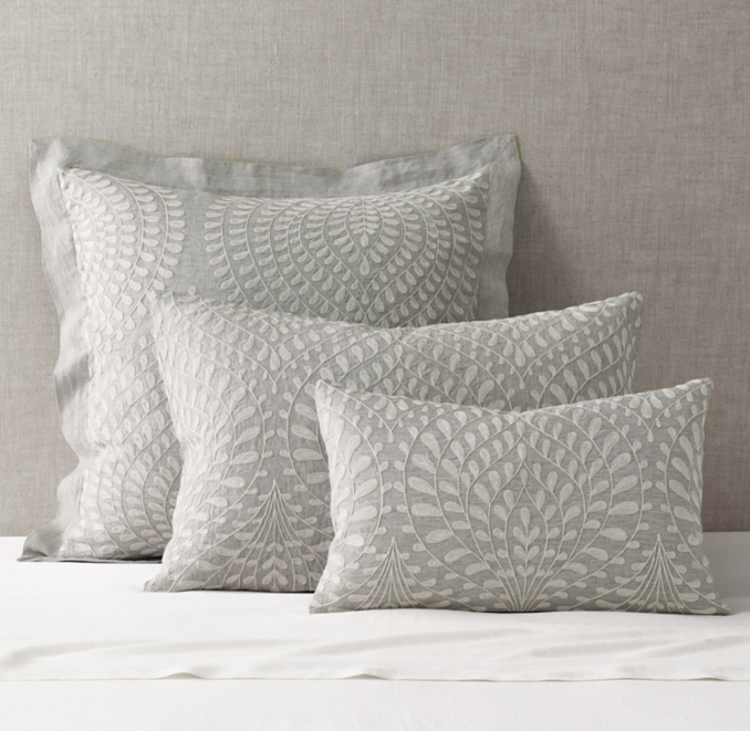 Palmette Embroidered Linen Sham RH
