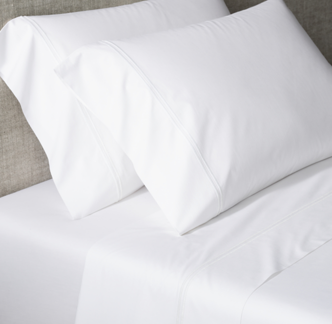 Italian White Hotel Satin Stitch Sheet Set