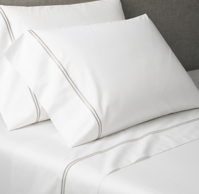 Italian White Hotel Satin Stitch Sheet Set