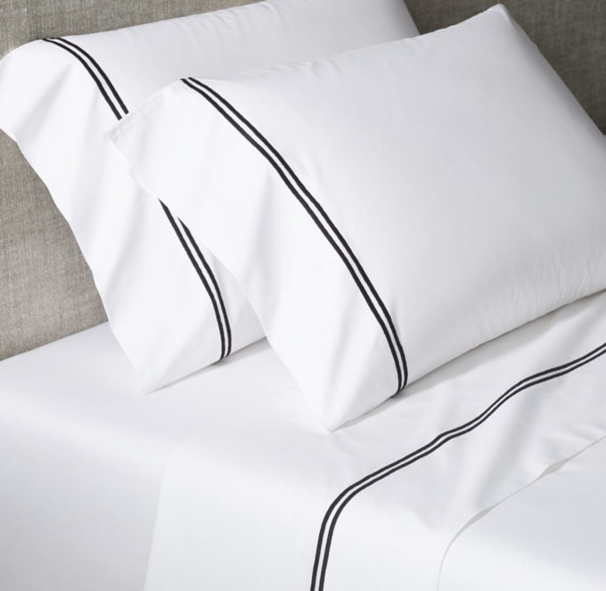 Italian White Hotel Satin Stitch Sheet Set