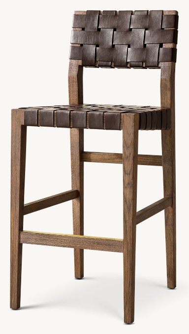 Vue de Trois Quarts - Vero - Tabouret de Bar et de Comptoir en Cuir - Chêne Brun