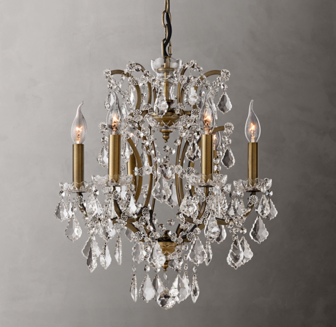 19th C. Rococo Iron & Crystal Round Chandelier 18\"