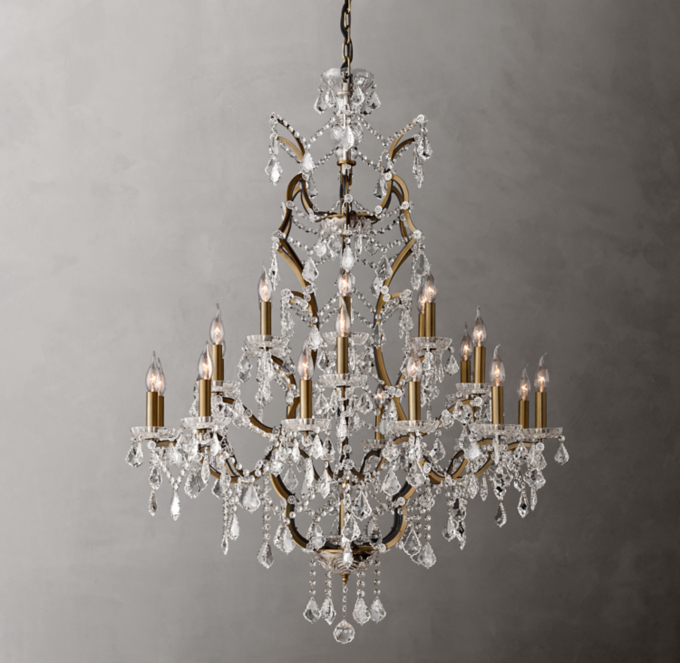 19th C. Rococo Iron & Crystal Round Chandelier 40\"