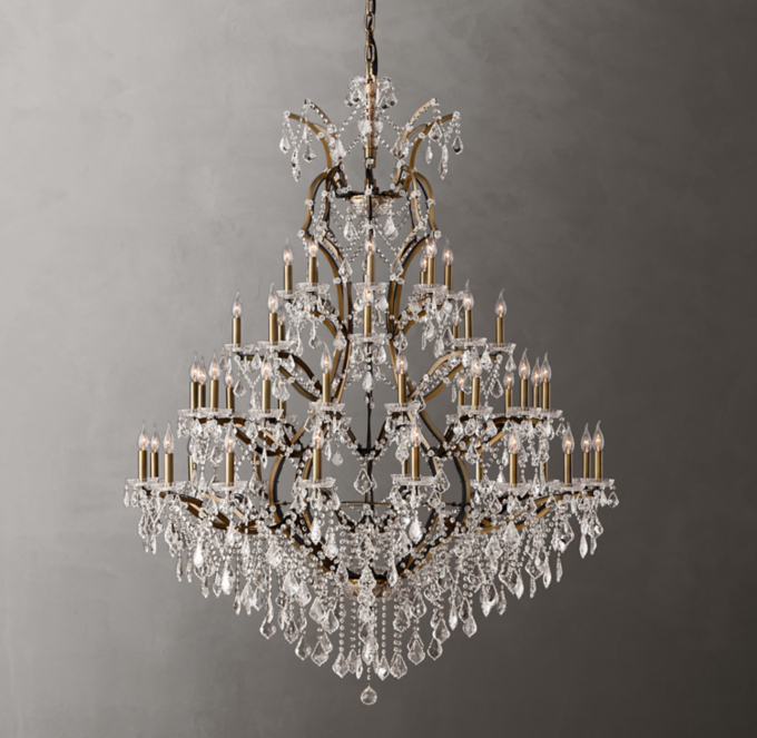 19th C. Rococo Iron & Crystal Round Chandelier 60\"
