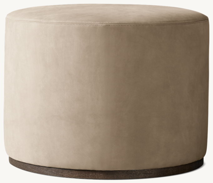 Rex Round Leather Ottoman - Oak Base