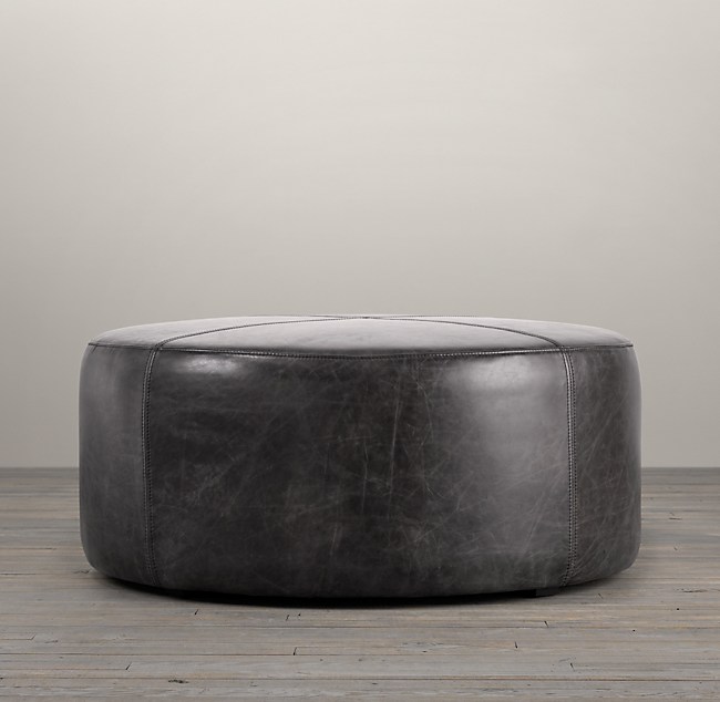 36 Cooper Leather Round Ottoman, Round Leather Ottoman Chair
