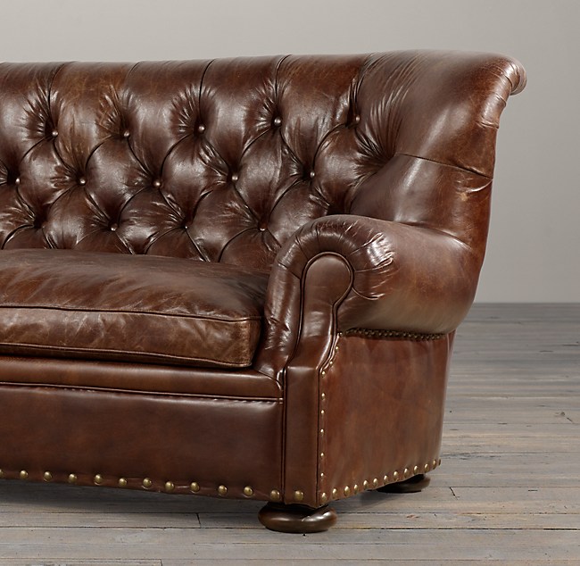 Churchill Leather Sofa With Nailheads, Rustic Leather Sofa With Nailheads