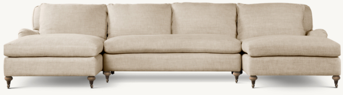Front view of English Classic Roll Arm Upholstered U-Chaise Sectional 