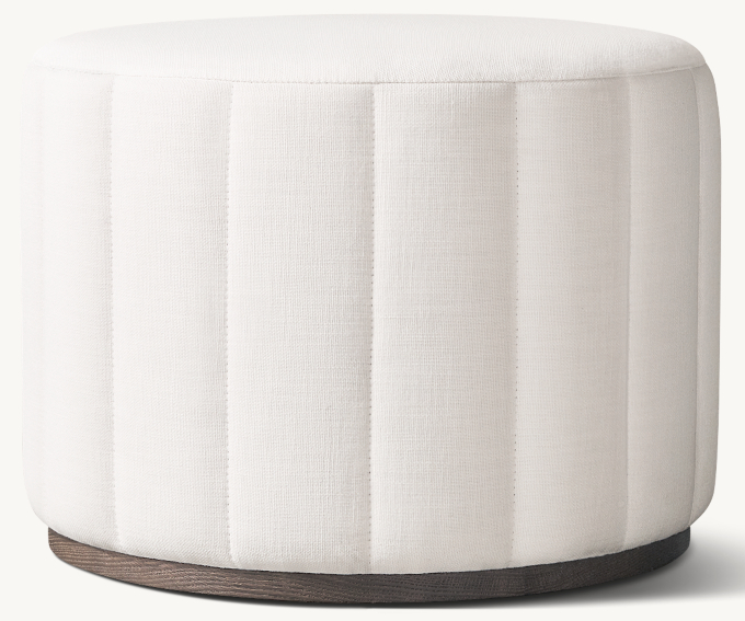 Rex Channel-Tufted Round Ottoman - Oak Base