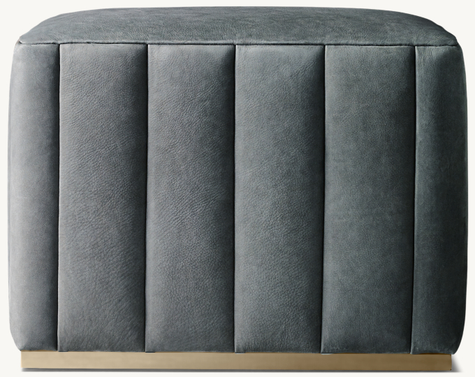 Rex Channel-Tufted Rectangular Leather Ottoman - Metal Base