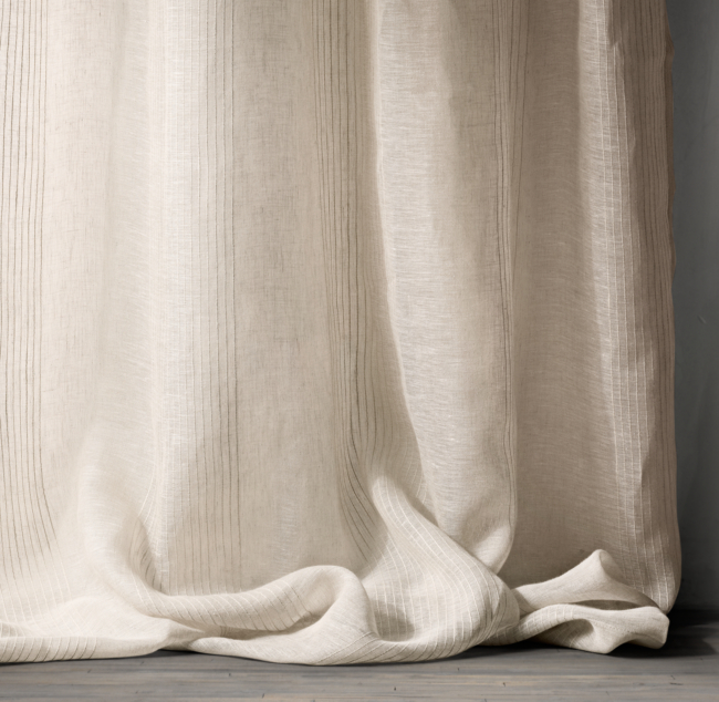 Mobel Wohnen Restoration Hardware Pinstripe Sheer Belgian Linen Drapery Panel 50x84 Spruce Maybrands Com Ng