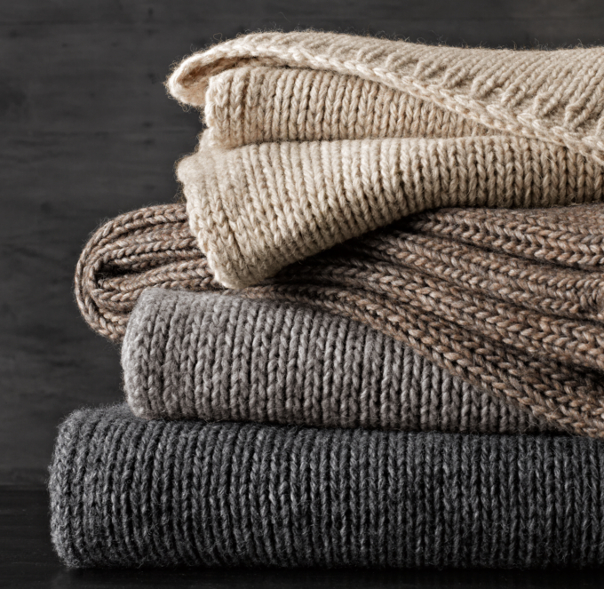 Italian Wool Alpaca Ribbed Knit Throw RH