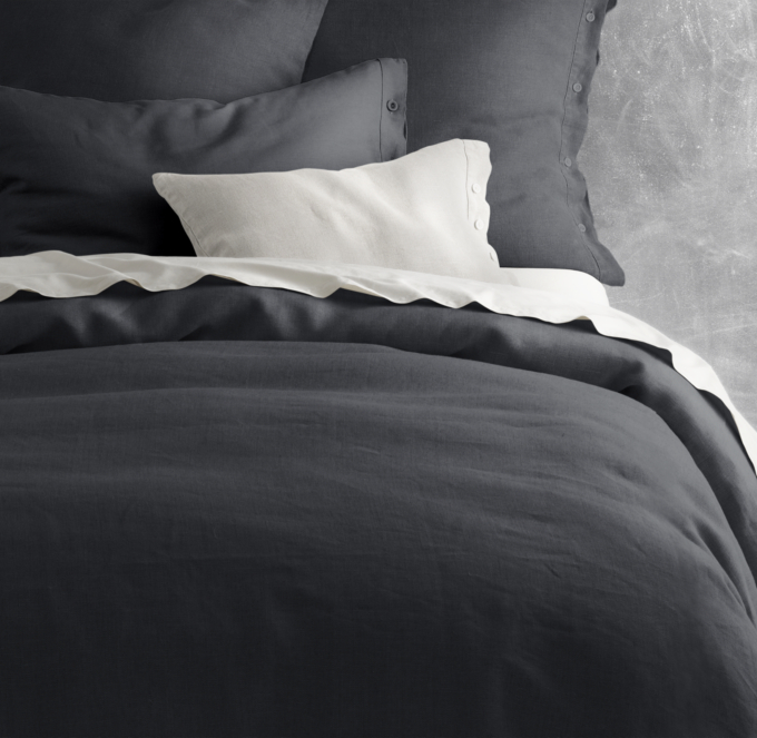 Garment Dyed Textured Linen Duvet Cover Charcoal