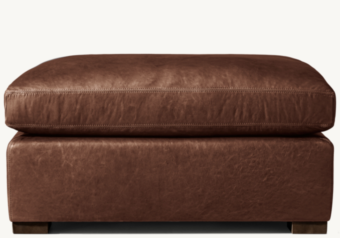 Front view of Belgian Slope Arm Leather Ottoman 