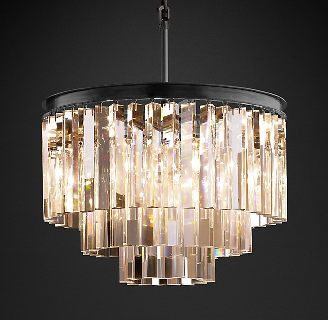 1920s Odeon Clear Glass Fringe 3-Tier Chandelier