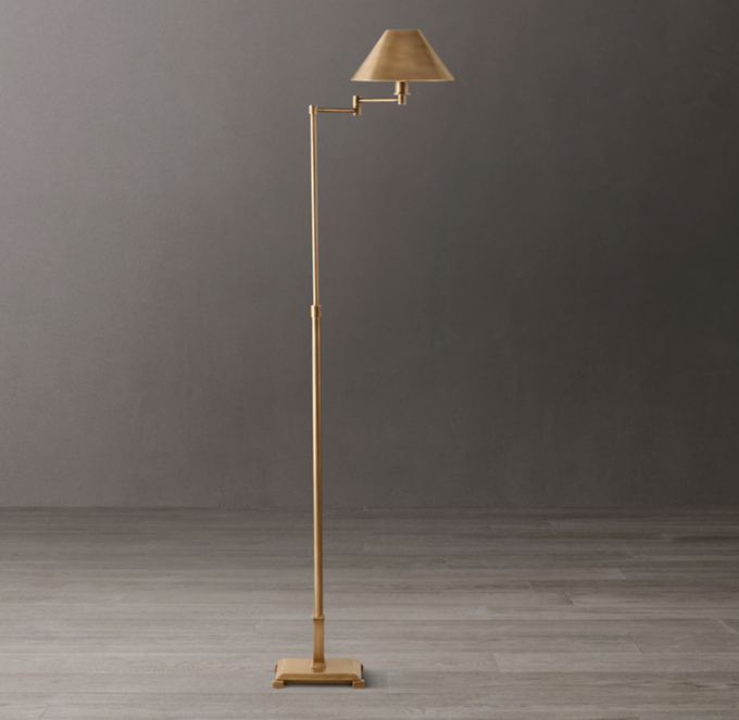 Petite Candlestick Metal Shade Swing-Arm Floor Lamp
