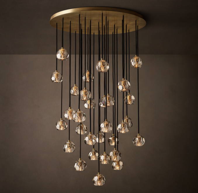 40" chandelier shown in Lacquered Burnished Brass.