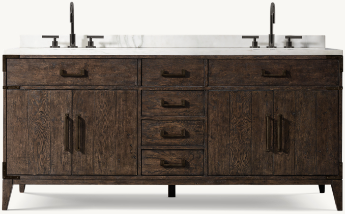 Front view of Cayden Campaign Double Vanity With Corner Brackets 