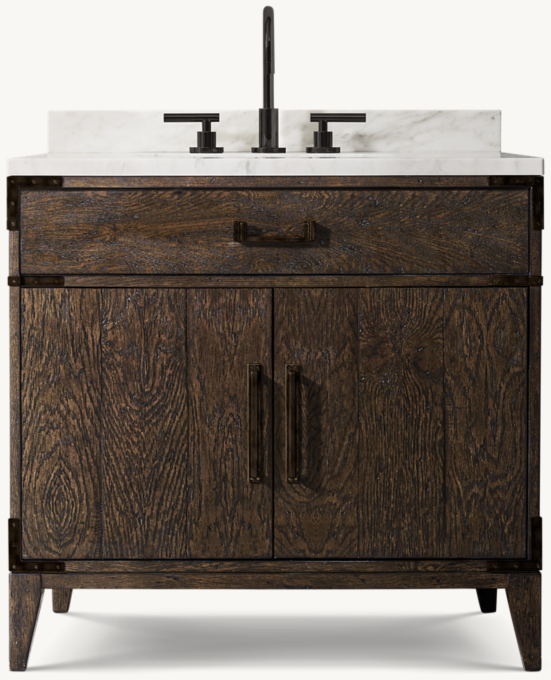 Black Campaign Style Dual Washstand with Polished Brass Hardware -  Transitional - Bathroom