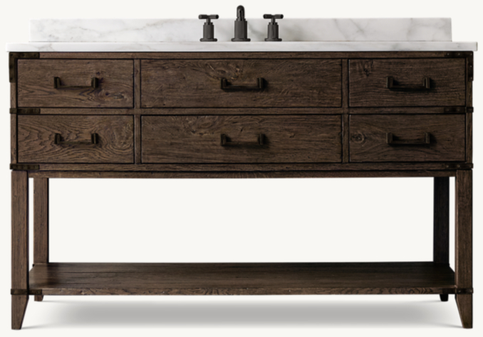 Front view of Cayden Campaign Single Extra-Wide Washstand With Corner Brackets 