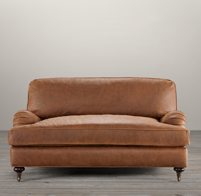 5' English Roll Arm Leather Sofa