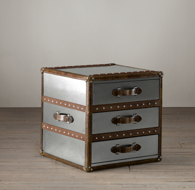 Mayfair Steamer Trunk 3Drawer Cube Brushed Steel