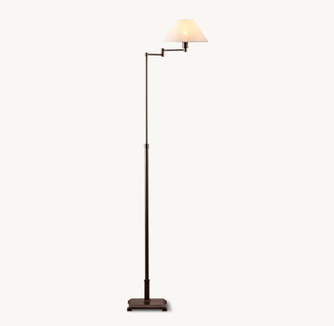 Petite Candlestick Linen Shade Swing-Arm Floor Lamp