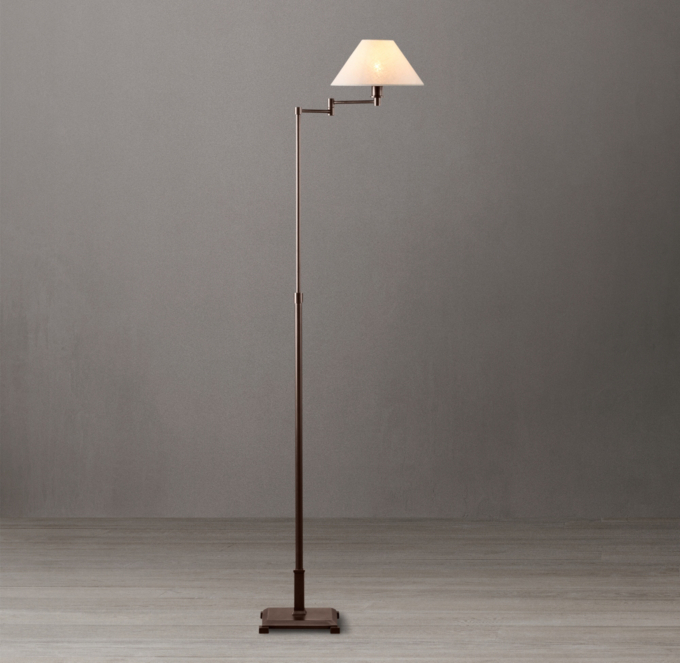 Petite Candlestick Linen Shade Swing-Arm Floor Lamp