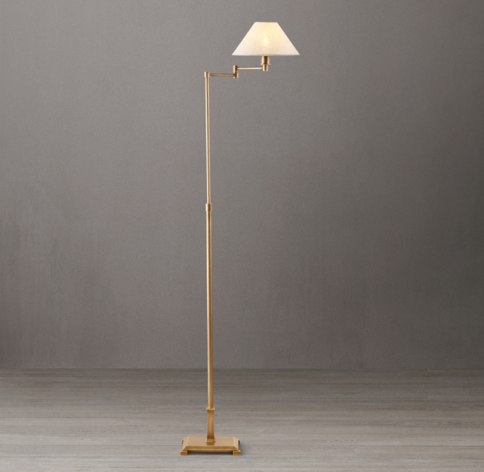 Petite Candlestick Linen Shade Swing-Arm Floor Lamp