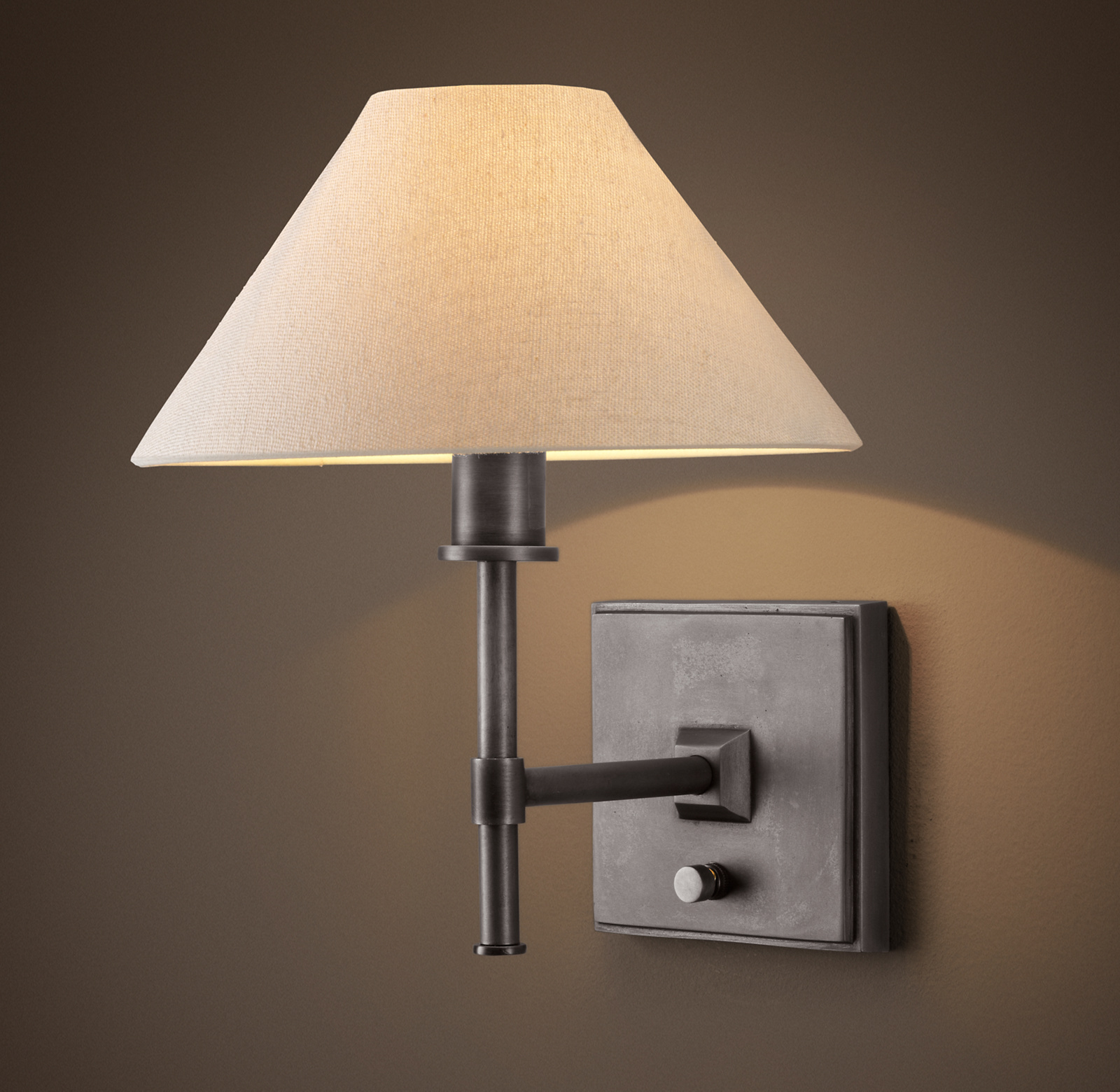 Shown in Bronze with White Linen shade.