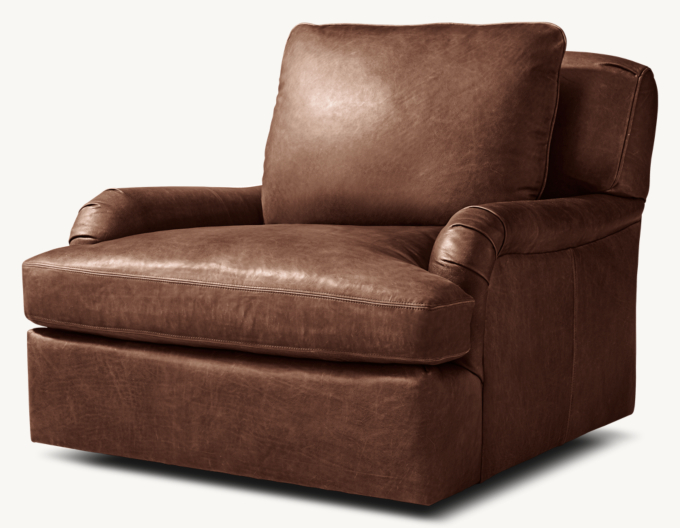 Belgian Classic Roll Arm Leather Swivel Chair