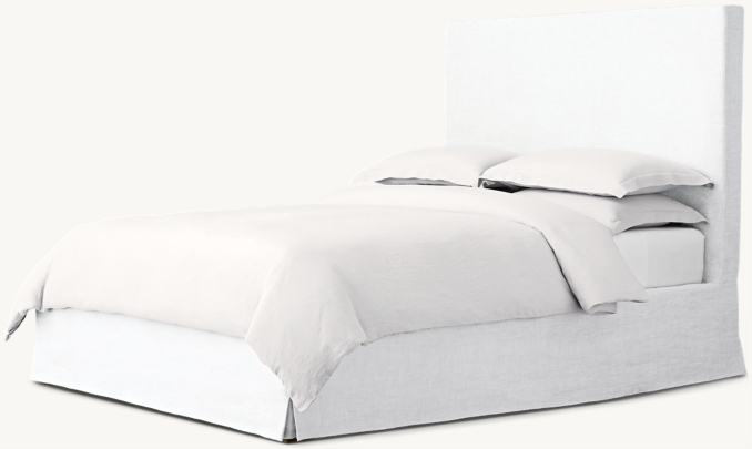 58"H king bed shown in White Belgian Linen.