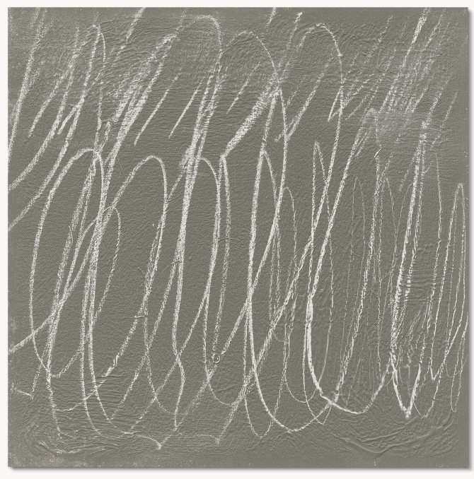 Front view of Charlie Leal: White On Grey Scribbles I For General Public 