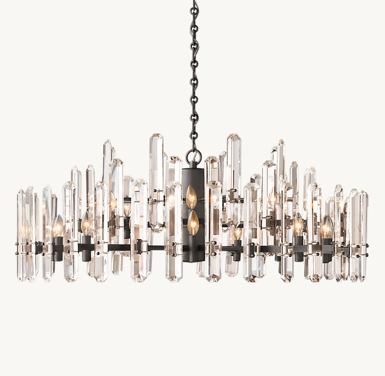 Clear Prism Chandelier with Nickel Plated Concentric Circles as Frame Clear Prism Chandelier with Nickel Plated Concentric Circles as Frame