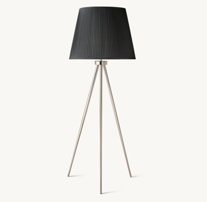 Shown in Polished Nickel with Black Pleated Silk Shade.