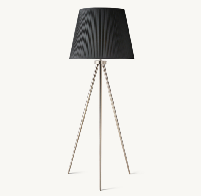 Shown in Polished Nickel with Black Pleated Silk Shade.