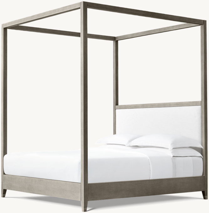 Three Quarter view of Graydon Shagreen Fabric Panel Canopy Bed