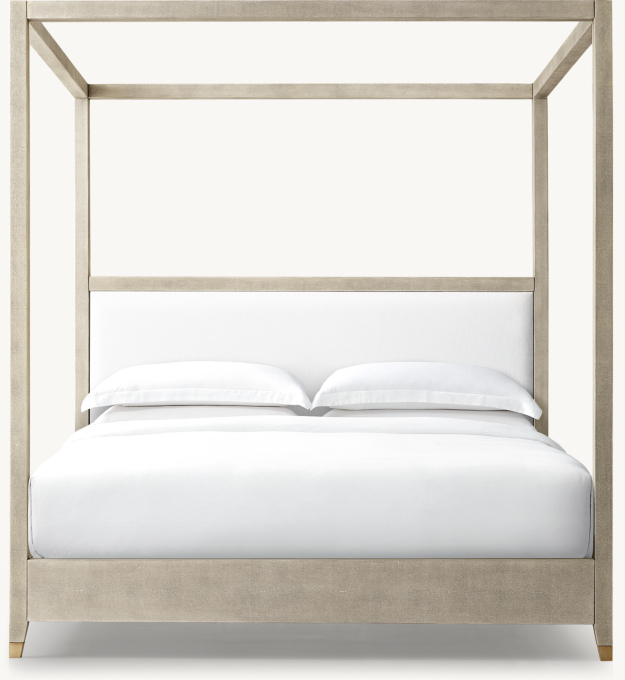 90&#34;H bed shown in Natural Belgian Linen with Bone Shagreen/Solid Burnished Brass finish.