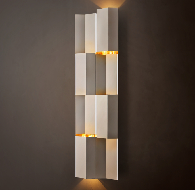 Vue de trois quarts - Moderniste - Applique murale en grille - Nickel poli