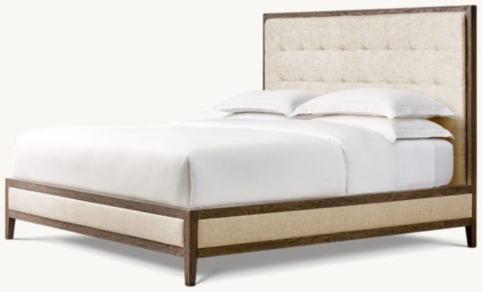French Contemporary Fabric Box-Tufted Panel Bed