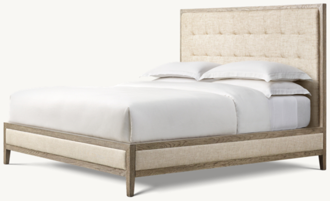 French Contemporary Fabric Box-Tufted Panel Bed